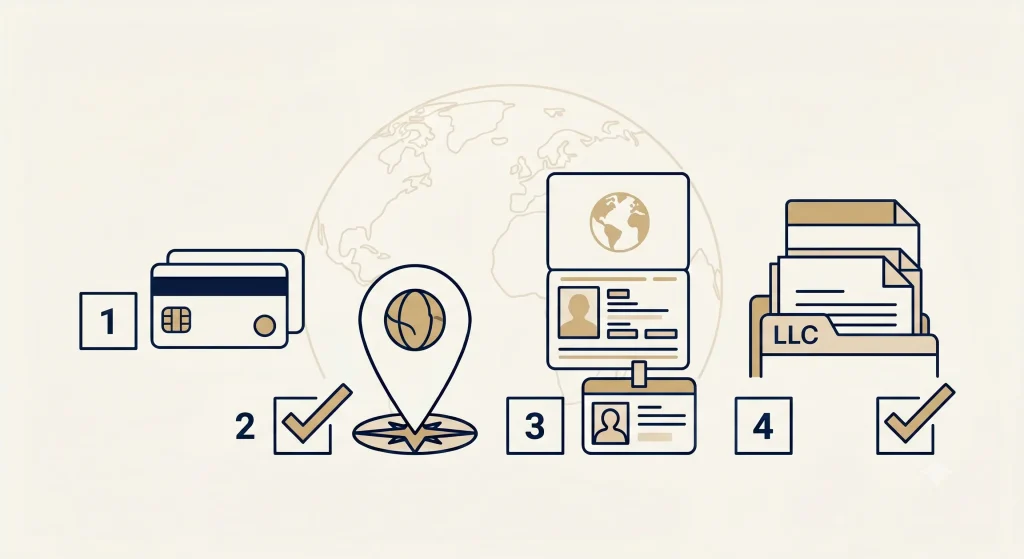 Banking readiness checklist illustration for US LLC address verification.