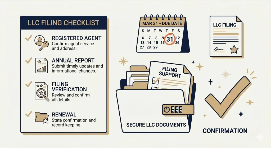 Managed LLC renewal filing support with document confirmation