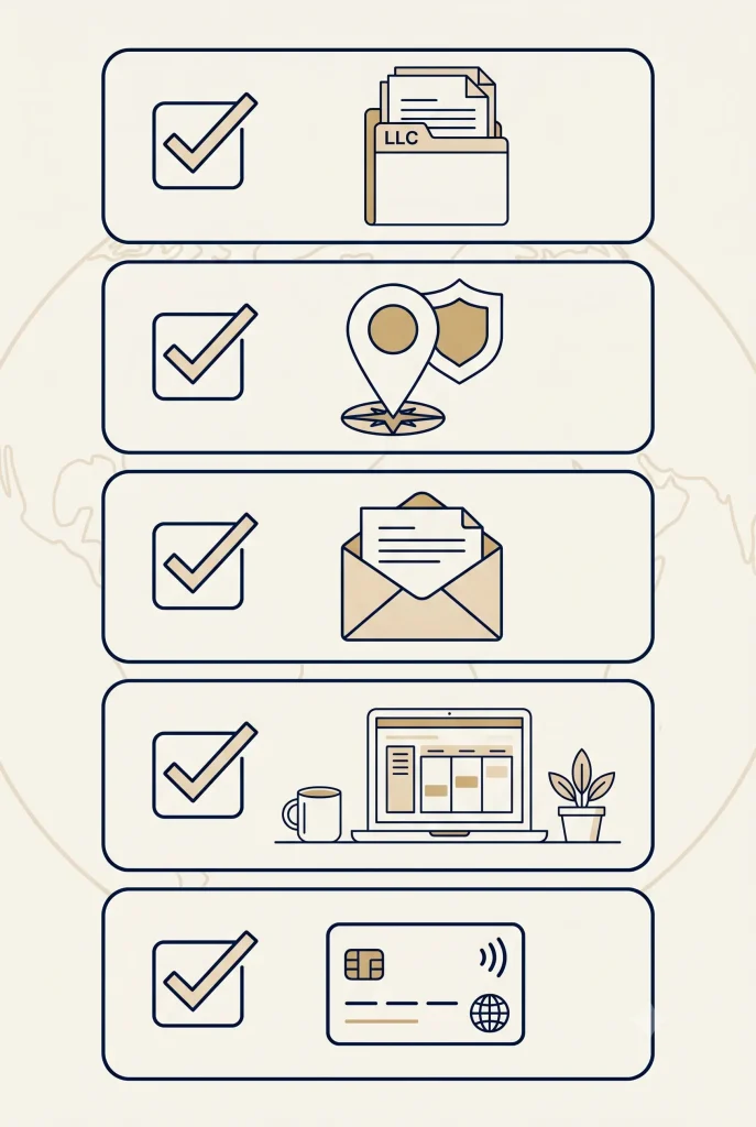 Checklist illustration for US LLC address setup.