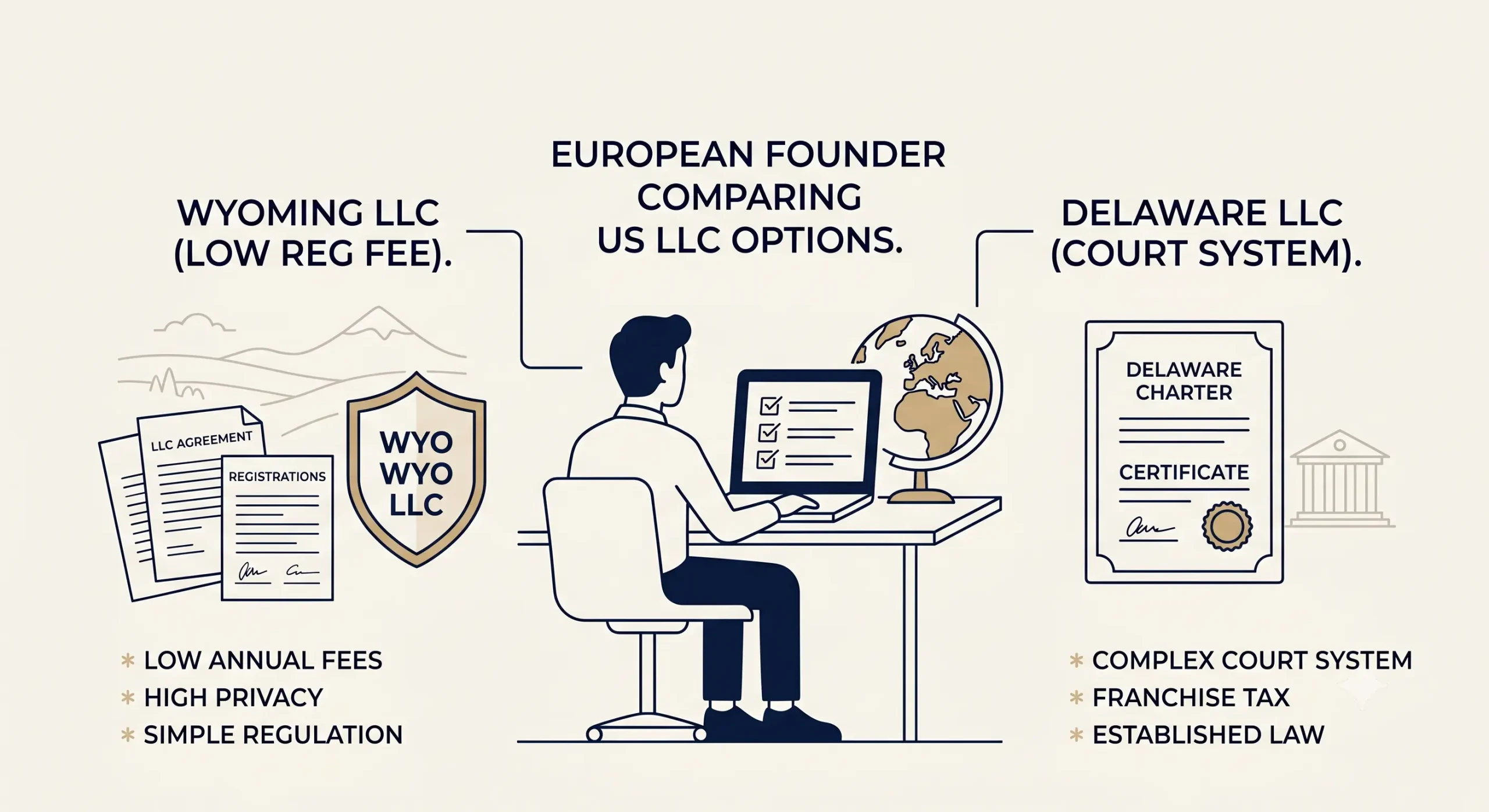 Wyoming LLC vs Delaware LLC comparison for European entrepreneurs
