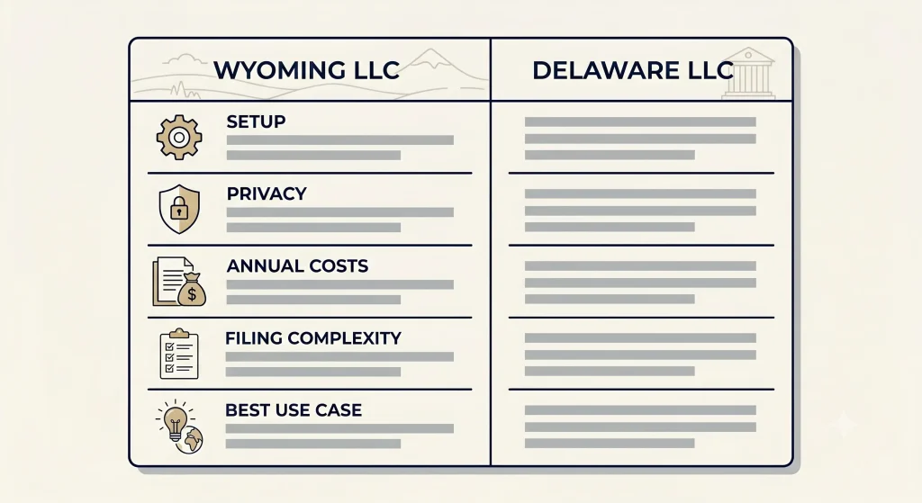 Wyoming vs Delaware LLC comparison table